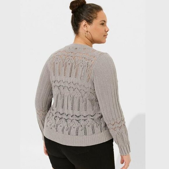 Torrid - Pointelle Cardigan V-Neck Sweater in Formal Gray - Picture 11 of 12
